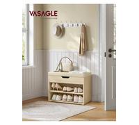 Songmics Vasagle Shoe Bench With Cushion, Storage Bench With Padded Seat, Hallway Bench With 3 Compartmentscloud White