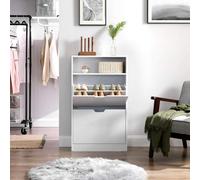 Songmics Vasagle Shoe Storage Cabinet, 2 Flip-Open Doors, Adjustable Divider, 3 Levels, Holds 8-12 Shoes, With Open Shelf, White