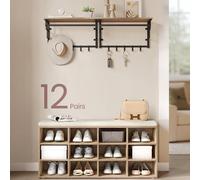 Songmics Vasagle Shoe Storage, Padded Bench With Adjustable Multi-Level Shelving, Camel Brown