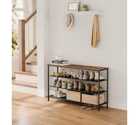 Songmics Vasagle Shoe Storage Rack 4 Tier, Slim Shoe Shelf Organizer, With 3 Fabric Shelves And Top Area For Bags, Rustic Brown And Black
