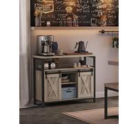 Songmics Vasagle Sideboard, Kitchen Pantry, Storage Cabinet, With 2 Sliding Barn Doors, Adjustable Shelving, Heather Greige And Ink Black
