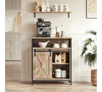 Songmics Vasagle Sliding Barn Door Sideboard, Kitchen Storage Cabinet, Adjustable Shelf, Rustic Living Room Cupboard, Toasted Oak And Black