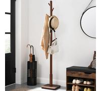 Songmics Vasagle Solid Wood Hall Tree, Standing Coat Organizer With Hooks, Entryway Furniture For Coats And Hats, Dark Walnut