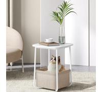 Songmics Vasagle Square Storage Unit, Modern Bedside Table With Fabric Insert, Matte White And Camel Brown