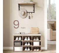 Songmics Vasagle Storage Bench, Cushioned Shoe Organizer With Multiple Compartments, Camel Brown