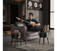 Songmics Vasagle Storage Ottoman, Dressing Table Stool, Synthetic Leather, Mid-Century Modern, Round Storage Stool Seat, Ink Black