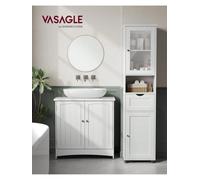 Songmics Vasagle Tall Bathroom Cabinet Free Standing, Slim Bathroom Cupboard, With Open Shelf, Glass Door, Water-Resistant Feet