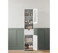 Songmics Vasagle Tall Bathroom Cabinet Free Standing, Slim Bathroom Storage Cupboard, Open Shelf, Glass Door, Space-Saving, Cloud White