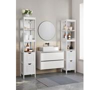 Songmics Vasagle Tall Bathroom Cabinet With Feet And Slim Column With 2 Drawers And 3 Open Compartments, 30 X 30 X 141.5 Cm, White
