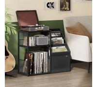 Songmics Vasagle Three-Tier Record Player Table, Vinyl Storage Stand, Album Display Shelf, Living Room Bedroom Furniture, Ebony Black
