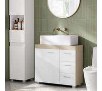 Songmics Vasagle Under Sink Bathroom Cabinet, Storage Cabinet, With 3 Drawers, Compartments Behind The Door, Cloud White And Natural Beige