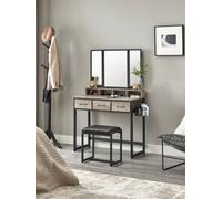 Songmics Vasagle Vasagle, Dressing Table With 3 Piece Folding Mirror, Hairdryer Holder, Cosmetic Table With Padded Stool, 3 Drawers