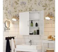 Songmics Vasagle Wall Cabinet, Hanging Bathroom Storage Cabinet, Medicine Cupboard With Adjustable Shelves, Double Doors, Matt White