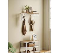 Songmics Vasagle Wall Coat Organizer, Multi-Hook Rail With Upper Shelf Storage, Golden Oak And Cloud White