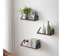 Songmics Vasagle Wall Display Shelf Set Of 3, Floating Mounted Shelves, Living Room Kitchen Storage, Rustic Brown And Black