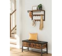 Songmics Vasagle Wall-Mounted Coat Rack, Wall Shelf With 10 Removable Hooks, Clothes Rail, Coat Hooks With Shelf, Rustic Brown And Black