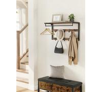 Songmics Vasagle Wall-Mounted Coat Rack, Wall Shelf With 10 Removable Hooks, Clothes Rail, Coat Hooks With Shelf, Rustic Brown And Black