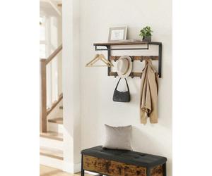Songmics Vasagle Wall-Mounted Coat Rack, Wall Shelf With 10 Removable Hooks, Clothes Rail, Coat Hooks With Shelf, Rustic Brown And Black