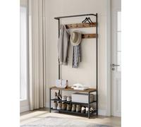 Songmics Vasagle Wide Coat Stand With Shoe Rack, Shoe Bench, Hall Tree, Hooks, Top Bar, Industrial, Rustic Brown And Black