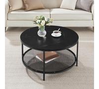 Songmics Vasagle Wide Sofa Cocktail Table, Coffee Table, Round Occasional Table, Tempered Glass Shelf, Marble Black & Ink Black