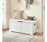 Songmics Vasagle Wooden Chest, Shoe Storage Bench With Safety Hinges, Modern Blanket Box, Matte White