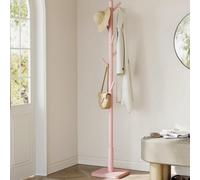 Songmics Vasagle Wooden Coat Stand, Standing Hall Tree Rack With Rubberwood Hooks, Hallway Organizer For Coats Purses, Jelly Pink