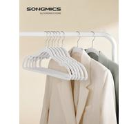 Songmics Velvet Hangers, Pack 20 Coat Hangers For Clothes, Non-Slip, With Shoulder Notches, Trouser Bar, Cloud White