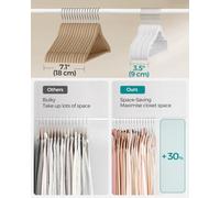 Songmics Velvet Hangers, Pack 30 Coat Hangers For Clothes, Non-Slip, With Shoulder Notches, Trouser Bar, 360 Swivel Hook