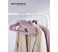 Songmics Velvet Hangers, Pack 30 Coat Hangers For Clothes, Non-Slip, With Shoulder Notches, Trouser Bar, 360 Swivel Hook