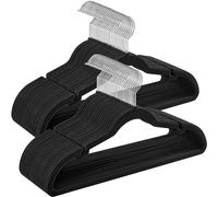 SONGMICS Velvet Hangers, Pack 50 Coat Hangers for Clothes, Non-Slip, with Shoulder Notches, Trouser Bar, 360?Swivel Hook, Space-Saving, 0.6 cm Thick, 43 cm Long, Ink Black CRF029B05