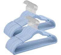 SONGMICS Velvet Hangers, Pack 50 Coat Hangers for Clothes, Non-Slip, with Shoulder Notches, Trouser Bar, 360?Swivel Hook, Space-Saving, 0.6 cm Thick, 43 cm Long, Pale Blue CRF029Q05