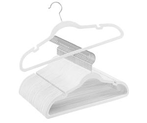 SONGMICS Velvet Hangers, Pack 50 Coat Hangers for Clothes, Non-Slip, with Shoulder Notches, Trouser Bar, 360?Swivel Hook, Space-Saving, 0.6 cm Thick, 43 cm Long, Cloud White CRF029W05