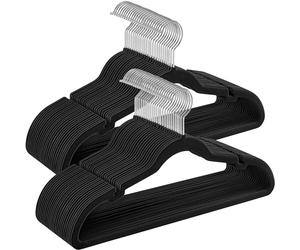 SONGMICS Velvet Hangers, Pack 50 Coat Hangers for Clothes, Non-Slip, with Shoulder Notches, Trouser Bar, 360?Swivel Hook, Space-Saving, 0.6 cm Thick, 43 cm Long, Ink Black CRF029B05