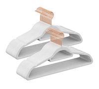 SONGMICS Velvet Hangers, Set of 30, Non-Slip, Space-Saving, 43.5 cm Long | Coat Hangers for Clothes, with Tie Bar and Rose Gold Hook, 0.6 cm Thick, Cloud White, BREANNA Collection CRF021W01