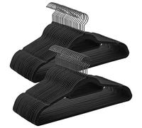 SONGMICS Velvet Hangers, Set of 50 Coat Hangers for Clothes, Non-Slip, with Tie Bar and Black Hook, Space-Saving, 0.6 cm Thick, 43.5 cm Long, for Dresses Trousers, Ink Black CRF021B02