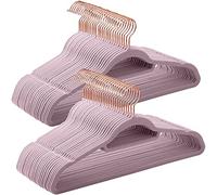 SONGMICS Velvet Hangers, Set of 50 Coat Hangers with Rose Gold Swivel Hook, Non-Slip & Space Saving, 0.2 Inch Thick, 40 cm Long, for Jacket, Shirt, Dress, Trousers, Tie, Lavender Purple