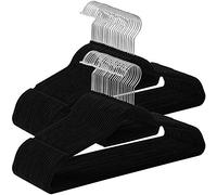 SONGMICS Velvet Hangers, Set of 50 Coat Hangers for Clothes, Non-Slip, with Tie Bar and 360° Swivel Hook, Space-Saving, 0.6 cm Thick, 43.5 cm Long, for Trousers, Silver and Black CRF50B