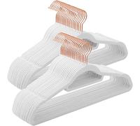 SONGMICS Velvet Hangers, Set of 50 Coat Hangers for Clothes, Non-Slip, with Tie Bar and 360?Swivel Hook, Space-Saving, 0.6 cm Thick, 43.5 cm Long, for Trousers, Rose Gold and White CRF021W02