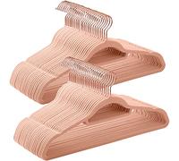 SONGMICS Velvet Hangers, Set of 50 Coat Hangers for Clothes, Non-Slip, with Tie Bar and 360?Swivel Hook, Space-Saving, 0.6 cm Thick, 43.5 cm Long, for Trousers, Rose Gold and Light Pink CRF21PK50