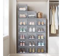 Songmics Versatile Shoe Organizer Bundle, Foldable Boxes, Storage Boxes, 18 Containers, Transparent And Grey