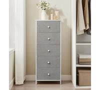 Songmics Vertical Storage Tower, Five-Drawer Fabric Organizer With Metal Framework, Dove Grey And Cream White