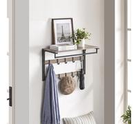 Songmics Wall Coat Rack With Removable Hooks, Mounted Shelf, Entryway Organizer, Bathroom Storage, Greige And Black