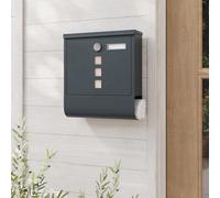 Songmics Wall Mailbox With Lock And Rotating Lid, Includes Name Tag Slot And Viewing Panel, With Newspaper Holder, Charcoal Grey