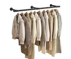 SONGMICS Wall Mounted Clothes Rail Industrial Design Space Saving 30 x 170 x 7 cm 68 kg Load Capacity Easy Assembly Black HSR104B01