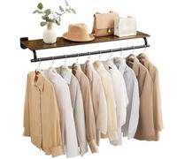 SONGMICS Wall-Mounted Coat Rack with Clothes Rail, 109x28x13.2cm, 60kg | Clothes Rail Storage, 109x28x13.2cm, Space Saving, Bedroom, Matte Black and Rustic Brown, Colex Collection, HSR135B01