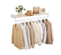 SONGMICS Clothing Rack Wall Mounted, Clothes Rack, Wall Shelf with Hanging Rod, Loads up to 35 kg, 28 x 109 x 13.2 cm, Hallway, Bedroom, Wardrobe, Natural Beige and Cloud White HSR135W01