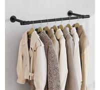 Songmics Wall Mounted Garment Rail, Space-Saving Clothes Hanger, Industrial Wall Hook Storage, Black