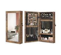 SONGMICS Wall-Mounted Jewellery Cabinet, Mirror with Storage, Lockable Mirrored Cabinet, Jewellery Organiser with Mirror, Space-Saving, Rustic Brown Surface, Black Lining JJC051K01