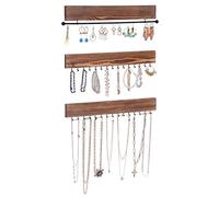 SONGMICS Wall-Mounted Jewellery Organisers, Set of 3, Hanging Jewellery Holders with Bracelet Rod, 30 Hooks, for Earrings, Necklaces, Gift Idea, Rustic Brown JJS11CB