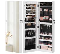 Songmics Wall Mounted Jewelry Organizer Cabinet, Lockable Mirror Armoire For Bedroom, Frameless Design, White